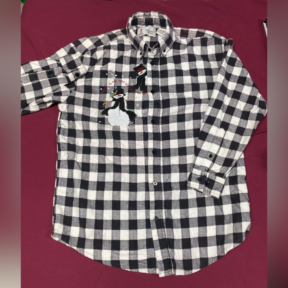Women's Black and White Checkered snowman Long Sleeve Top